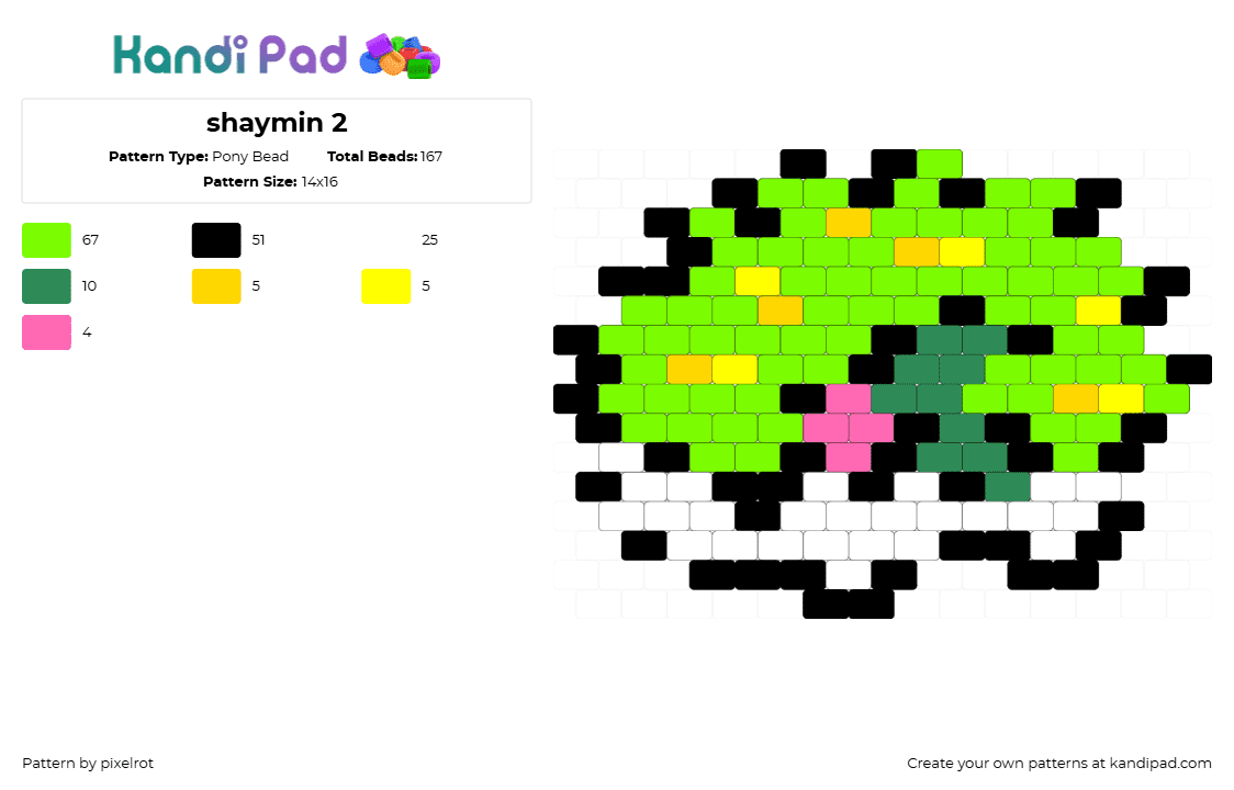 shaymin 2 - Pony Bead Pattern by pixelrot on Kandi Pad - green,shaymin,pokemon