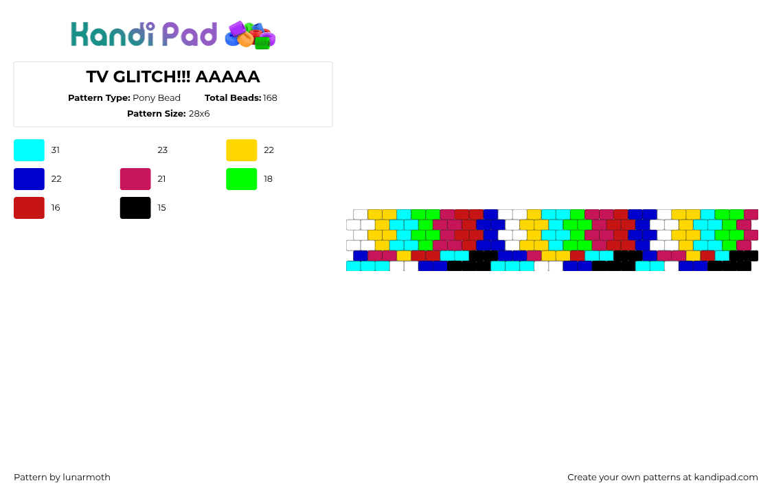 TV GLITCH!!! AAAAA - Pony Bead Pattern by lunarmoth on Kandi Pad - yellow,light blue,pink,purple,colorbars,gap,cute,tv,color,glitch