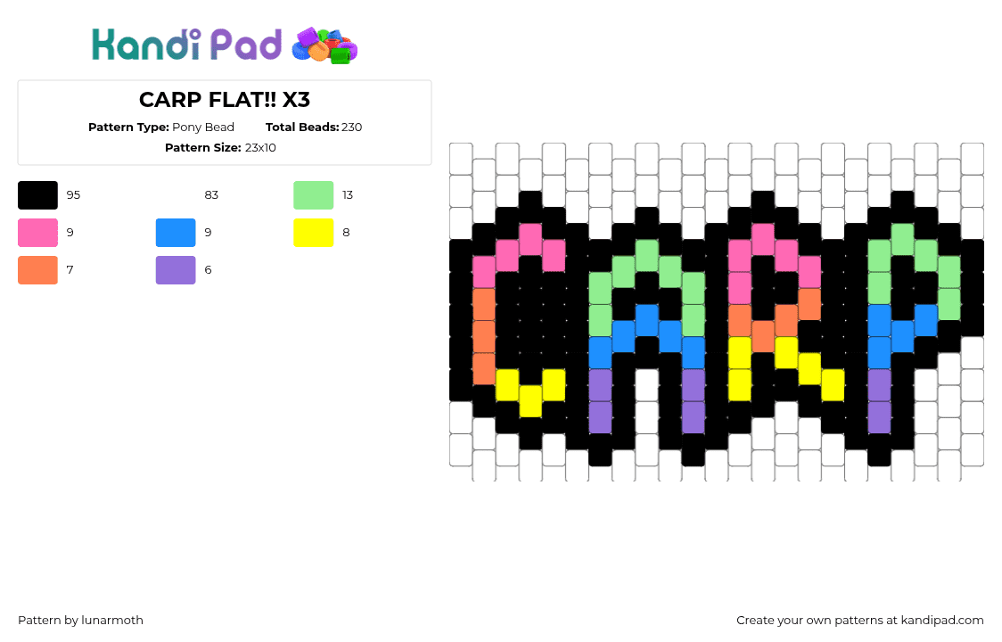 CARP FLAT!! X3 - Pony Bead Pattern by lunarmoth on Kandi Pad - white,teal,light blue,colorful,flat,carp,fish,cute,lettering