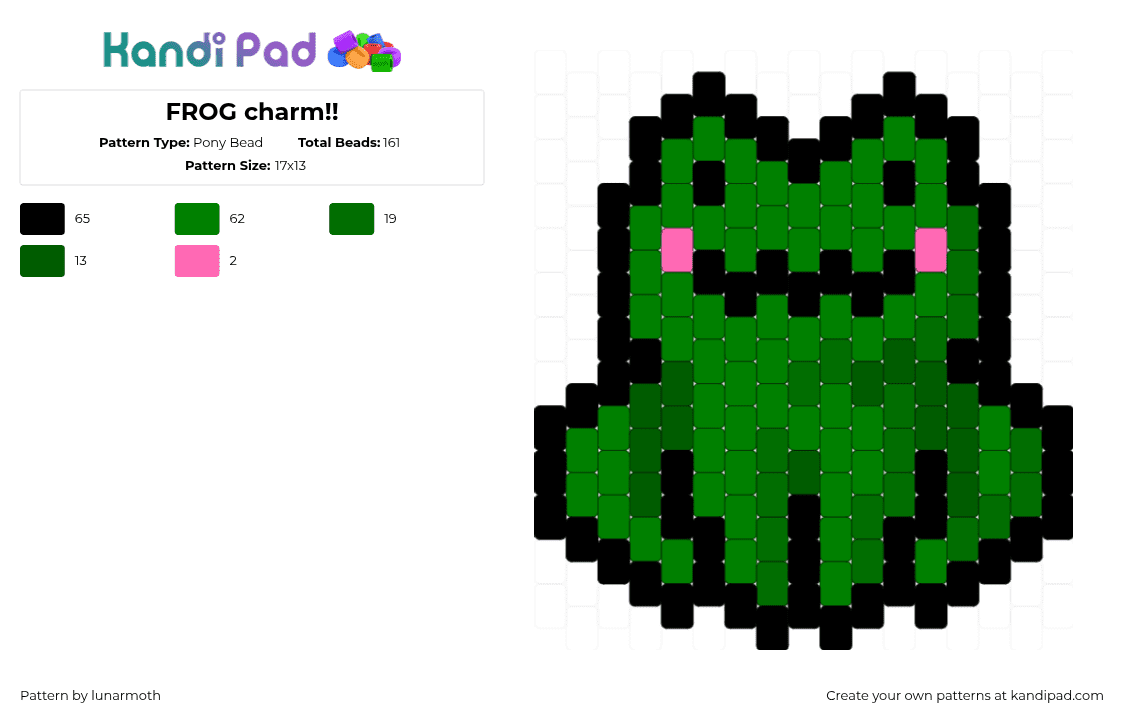 FROG charm!! - Pony Bead Pattern by lunarmoth on Kandi Pad - green,charm,frog,cute,nature,animal