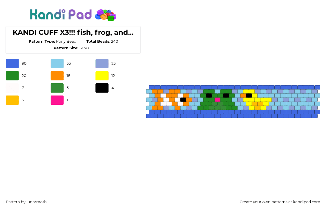 KANDI CUFF X3!!! fish, frog, and duck!! - Pony Bead Pattern by lunarmoth on Kandi Pad - 