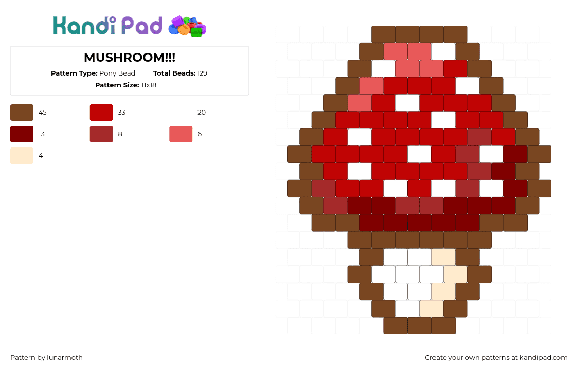 MUSHROOM!!! - Pony Bead Pattern by lunarmoth on Kandi Pad - 