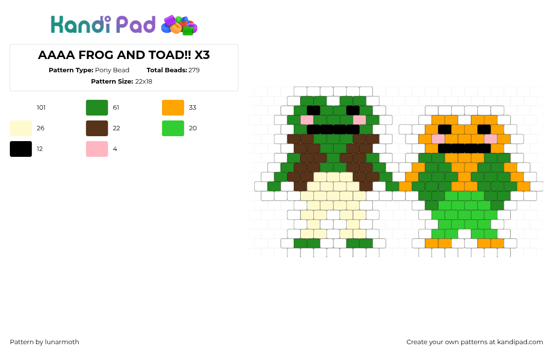 AAAA FROG AND TOAD!! X3 - Pony Bead Pattern by lunarmoth on Kandi Pad - 