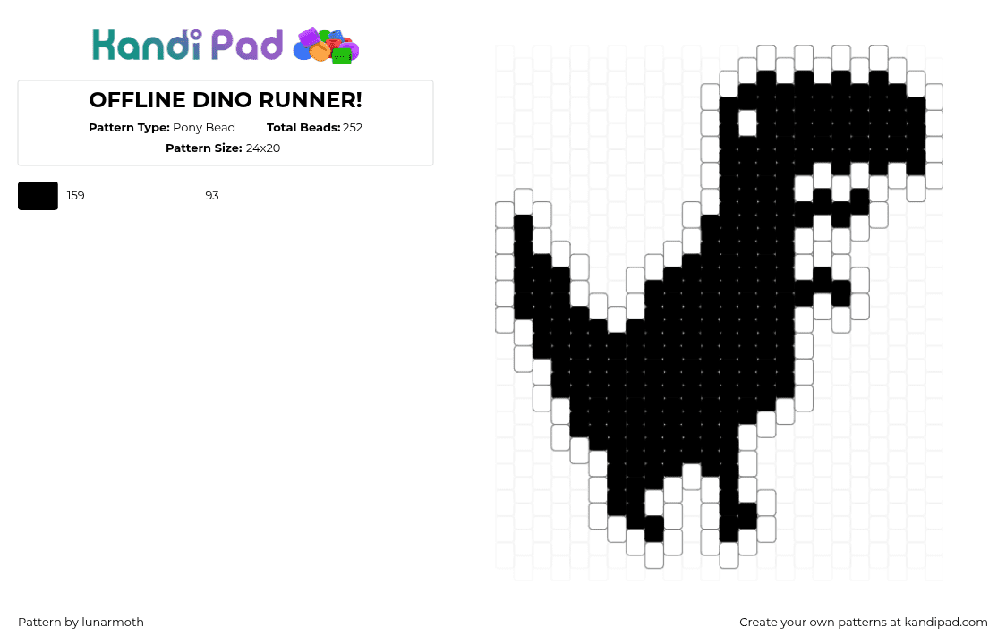 OFFLINE DINO RUNNER! - Pony Bead Pattern by lunarmoth on Kandi Pad - black,white,dino,offline,cute,computer