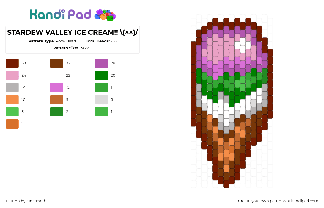 STARDEW VALLEY ICE CREAM!! \\(^^)/ - Pony Bead Pattern by lunarmoth on Kandi Pad - pink,brown,charm,stardew valley,ice cream,cute,pixel art