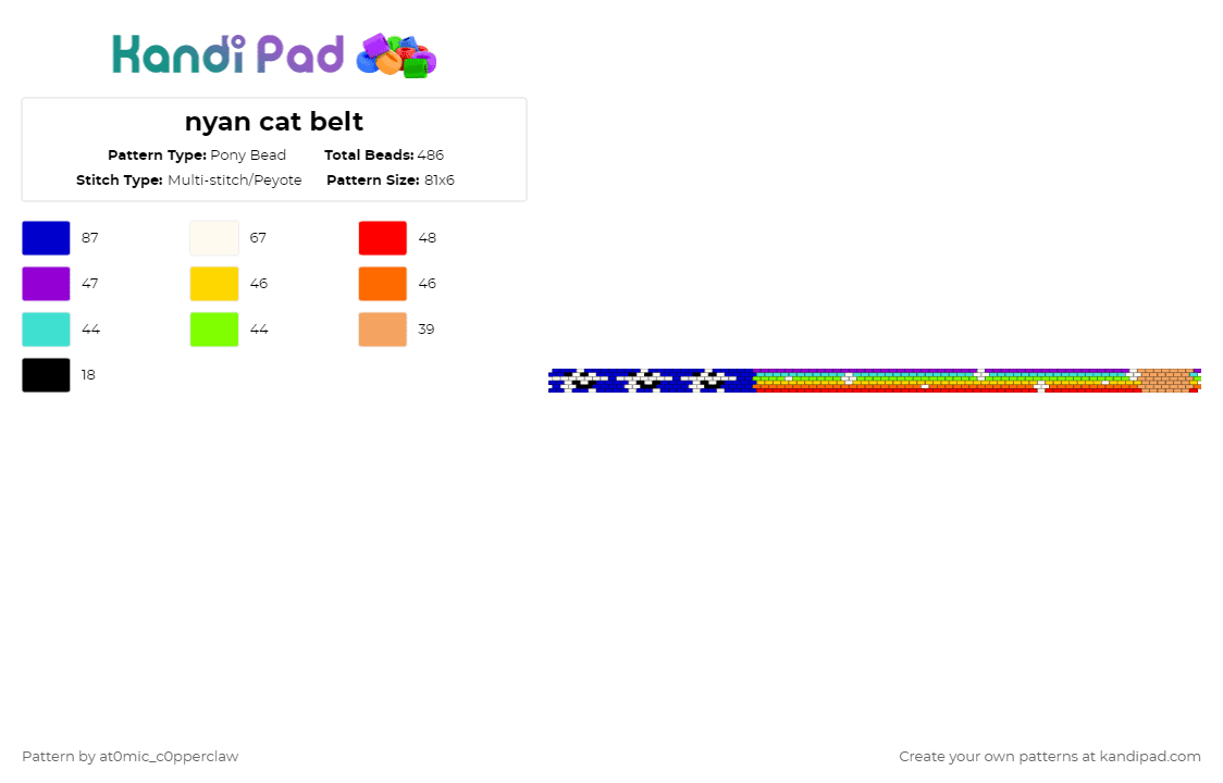 nyan cat belt - Pony Bead Pattern by at0mic_c0pperclaw on Kandi Pad - purple,orange