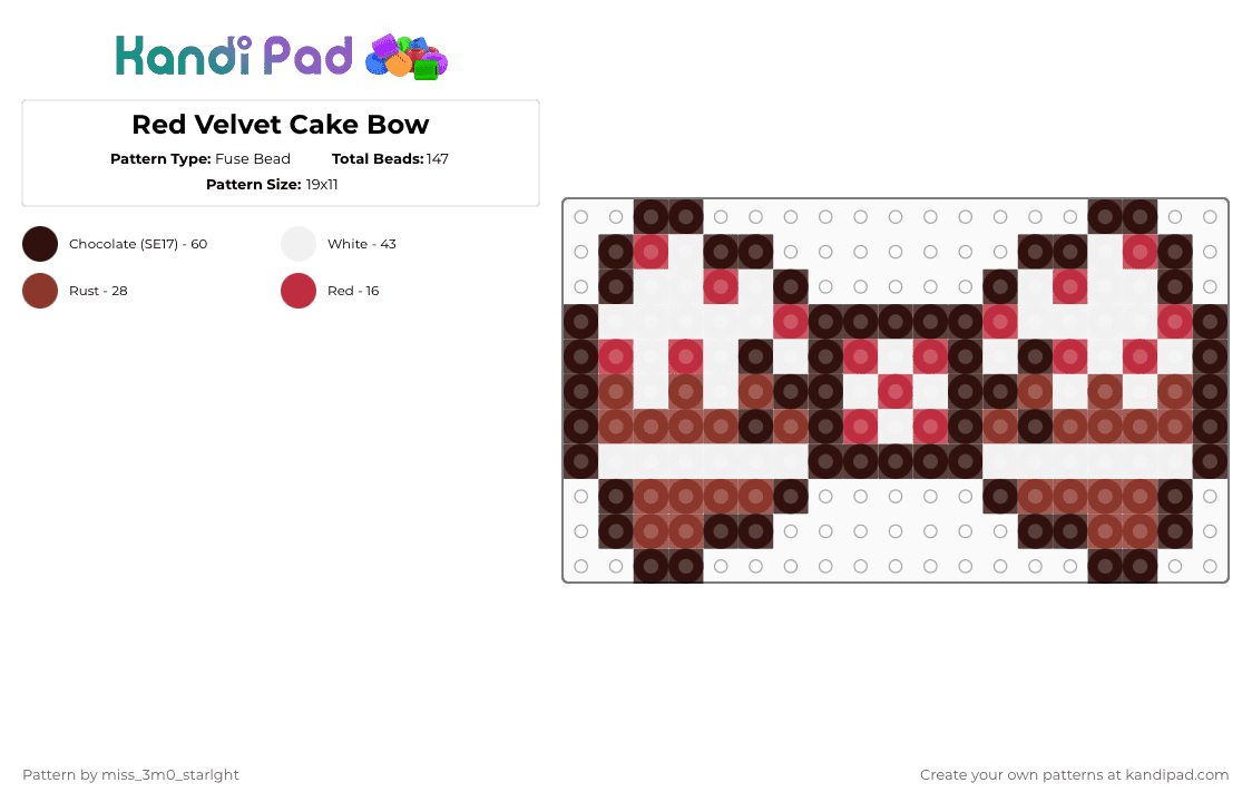 Red Velvet Cake Bow - Fuse Bead Pattern by miss_3m0_starlght on Kandi Pad - red,brown