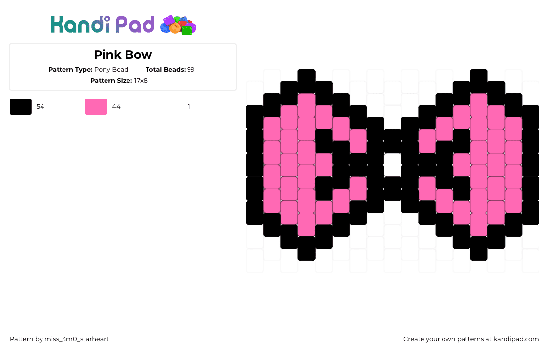 Pink Bow - Pony Bead Pattern by miss_3m0_starlght on Kandi Pad - bowtie,bow,tie,clothing,pink