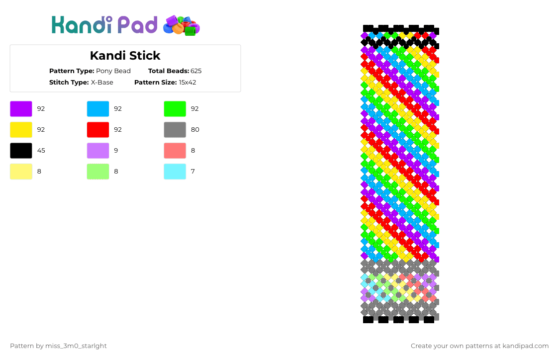 Kandi Stick - Pony Bead Pattern by miss_3m0_starlght on Kandi Pad - red,green,purple,colorful