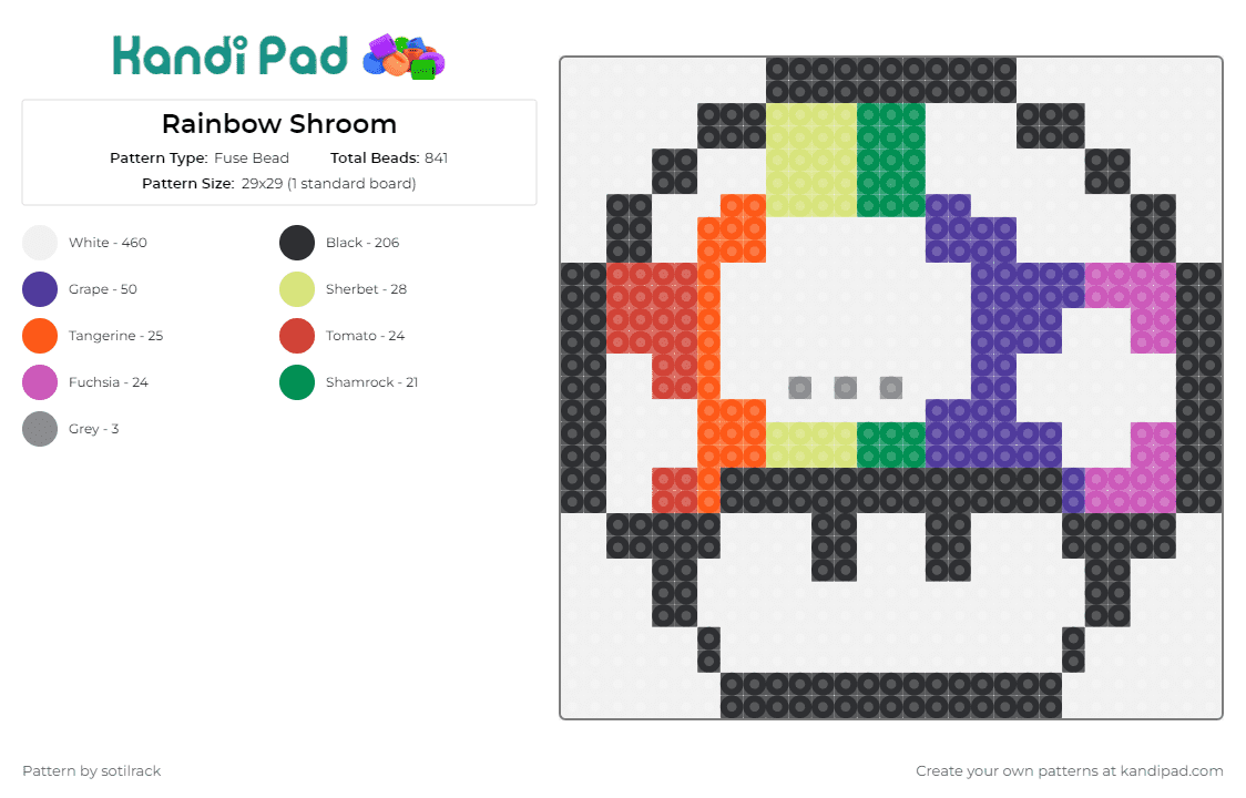 Rainbow Shroom - Fuse Bead Pattern by sotilrack on Kandi Pad - mushroom,mario,rainbow,nintendo,video game,item,colorful,white