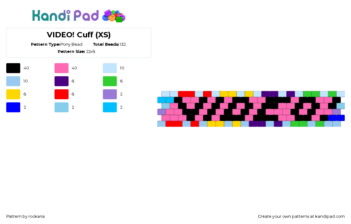 VIDEO! Cuff (XS) - Pony Bead Pattern by rockaria on Kandi Pad - 