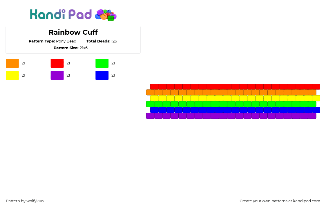 Rainbow Cuff - Pony Bead Pattern by wolfykun on Kandi Pad - 