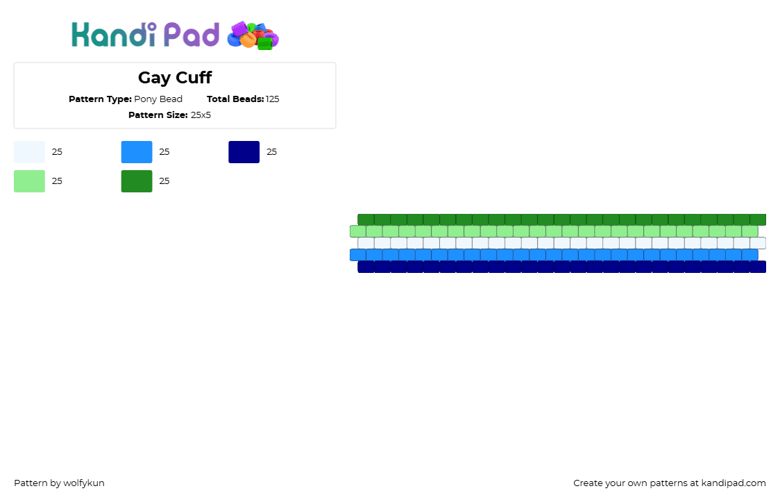 Gay Cuff - Pony Bead Pattern by wolfykun on Kandi Pad - light blue,purple,teal,green