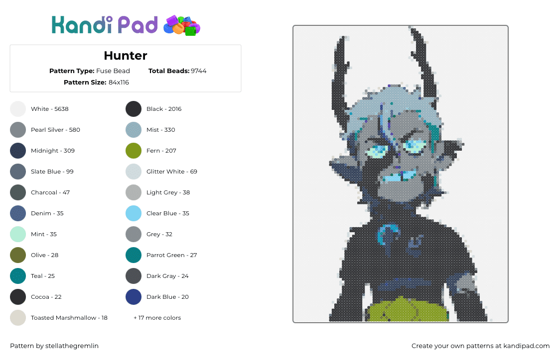 Hunter - Fuse Bead Pattern by stellathegremlin on Kandi Pad - 