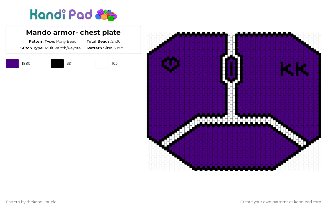 Mando armor- chest plate - Pony Bead Pattern by thekandikouple on Kandi Pad - purple