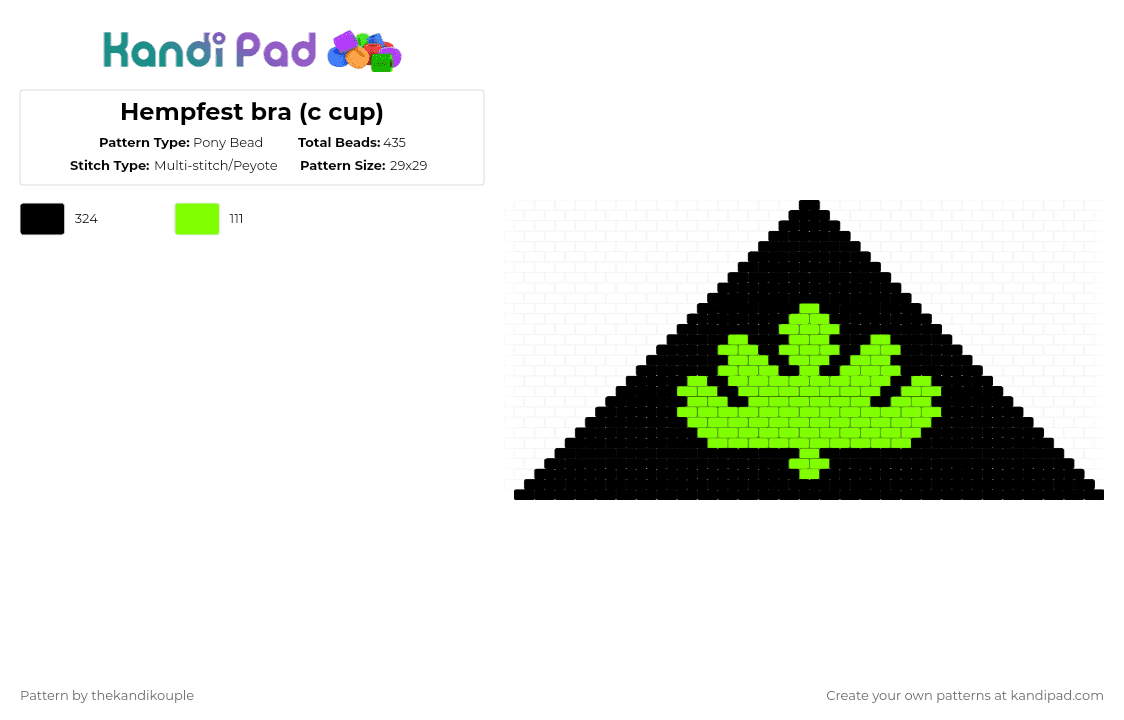 Hempfest Bra (C cup) - Pony Bead Pattern by thekandikouple on Kandi Pad - black
