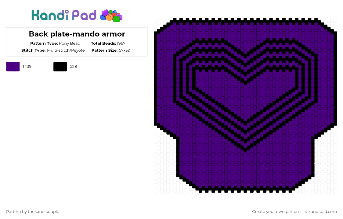 Back plate-mando armor - Pony Bead Pattern by thekandikouple on Kandi Pad - black,purple