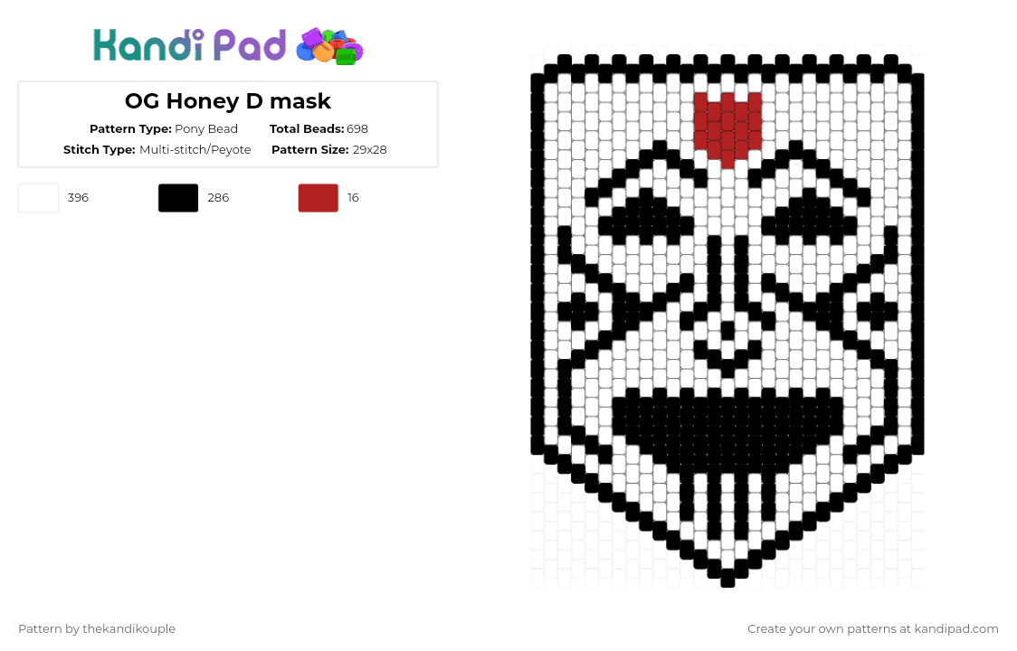 OG Honey D mask - Pony Bead Pattern by thekandikouple on Kandi Pad - white