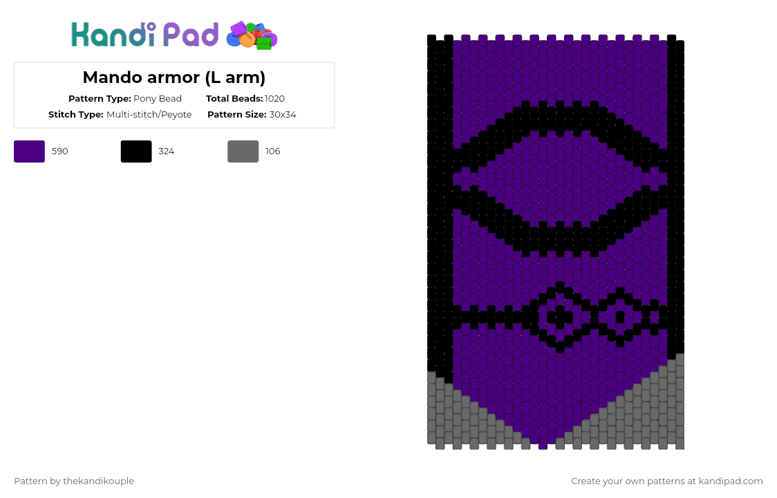Mando armor (L arm) - Pony Bead Pattern by thekandikouple on Kandi Pad - purple