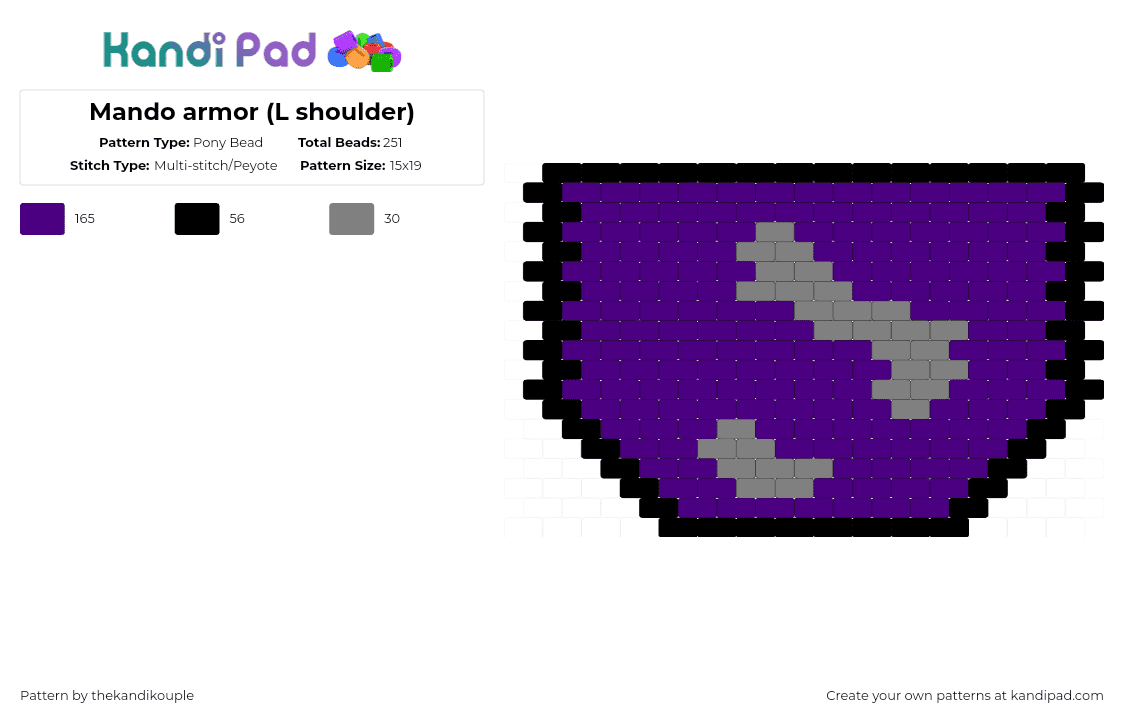 Mando armor (L shoulder) - Pony Bead Pattern by thekandikouple on Kandi Pad - purple