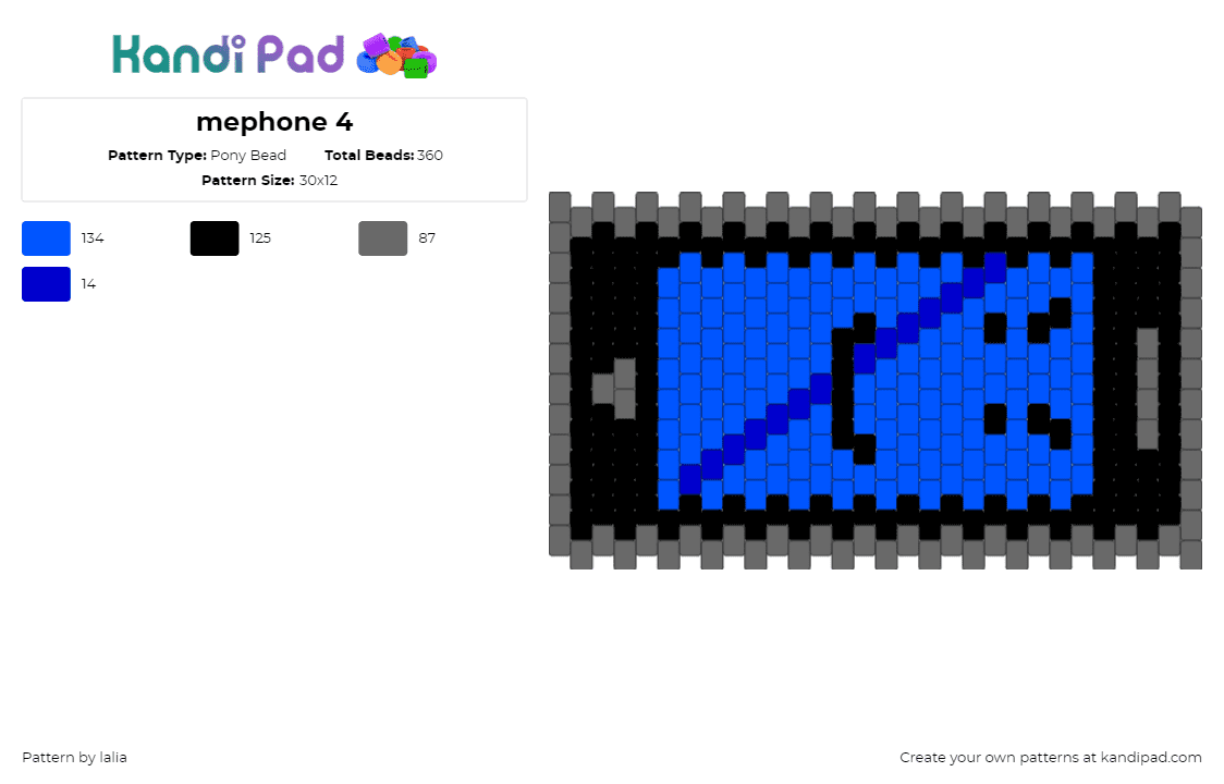 Mephone 4 Pony Bead Pattern - Kandi Pad | Kandi Patterns, Fuse Bead ...