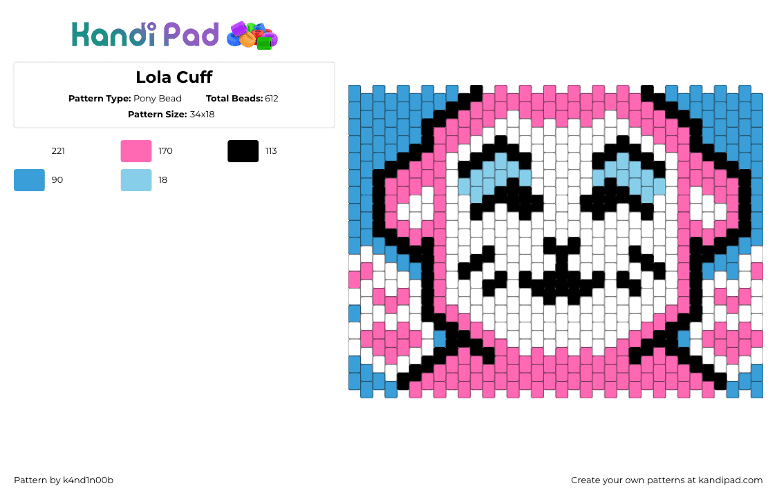 Lola Cuff - Pony Bead Pattern by k4nd1n00b on Kandi Pad - light blue,pink,my chemical romance,mcr
