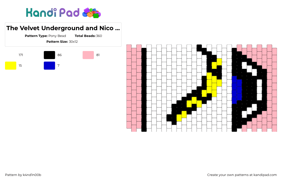 The Velvet Underground and Nico Vinyl - Pony Bead Pattern by k4nd1n00b on Kandi Pad - classic rock, music, pink, white