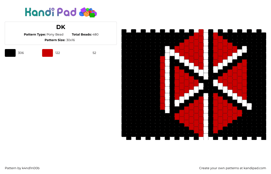 DK - Pony Bead Pattern by k4nd1n00b on Kandi Pad - black, idk, punk, red, white