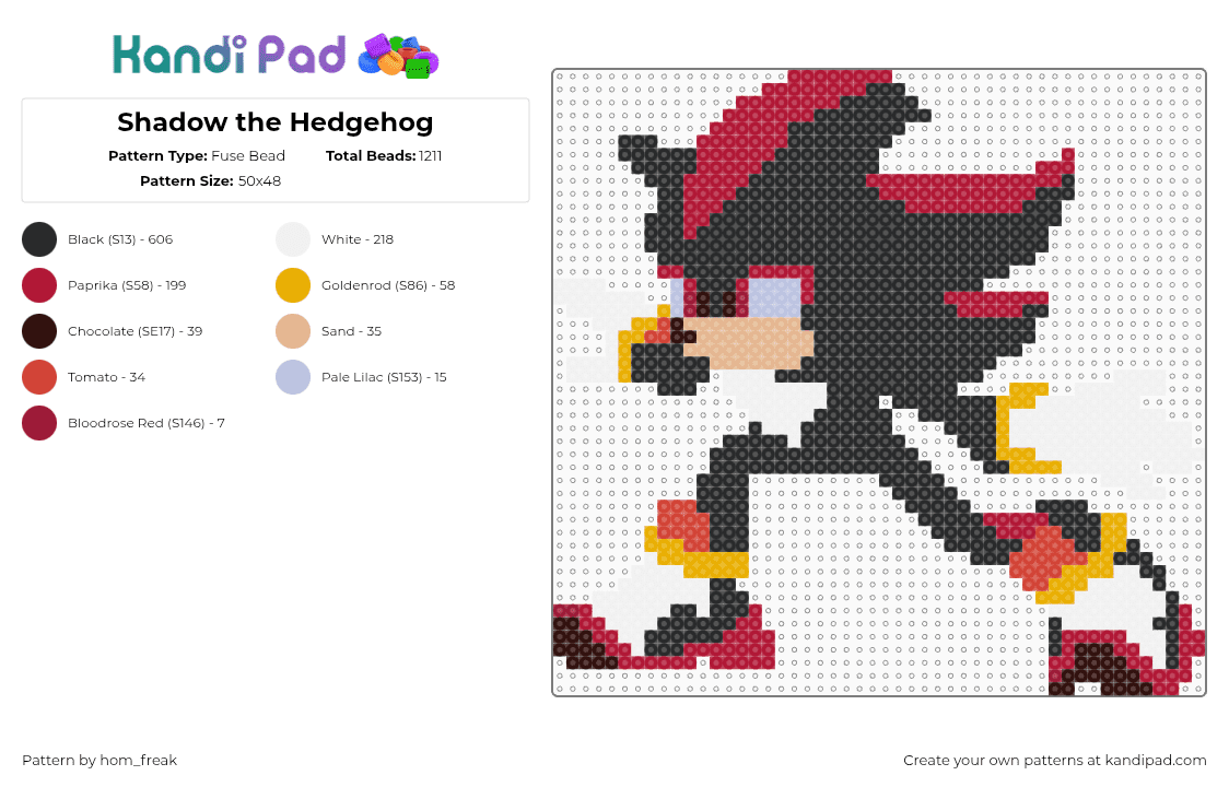 Shadow the Hedgehog - Fuse Bead Pattern by hom_freak on Kandi Pad - 