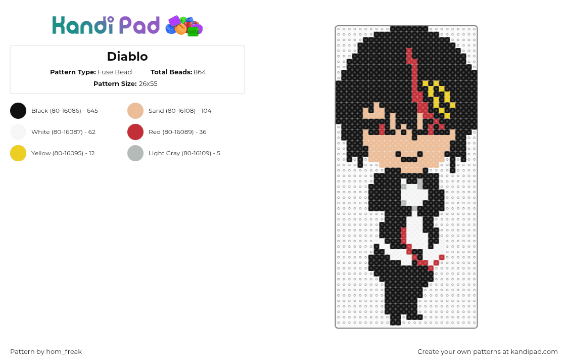 Diablo - Fuse Bead Pattern by hom_freak on Kandi Pad - black,beige,diablo,that time i got reincarnated,as a slime,anime,boy,anime boy