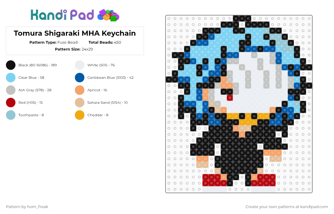 Tomura Shigaraki MHA Keychain - Fuse Bead Pattern by hom_freak on Kandi Pad - beige,blue,light blue,mha,bnha,shigaraki,tomura