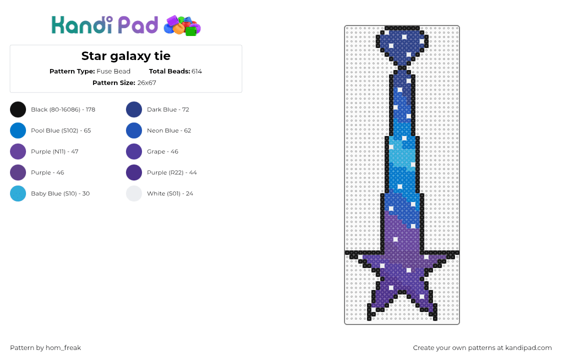 Star galaxy tie - Fuse Bead Pattern by hom_freak on Kandi Pad - galaxy,star,necktie,tie,clothing,space,scifi,purple,blue