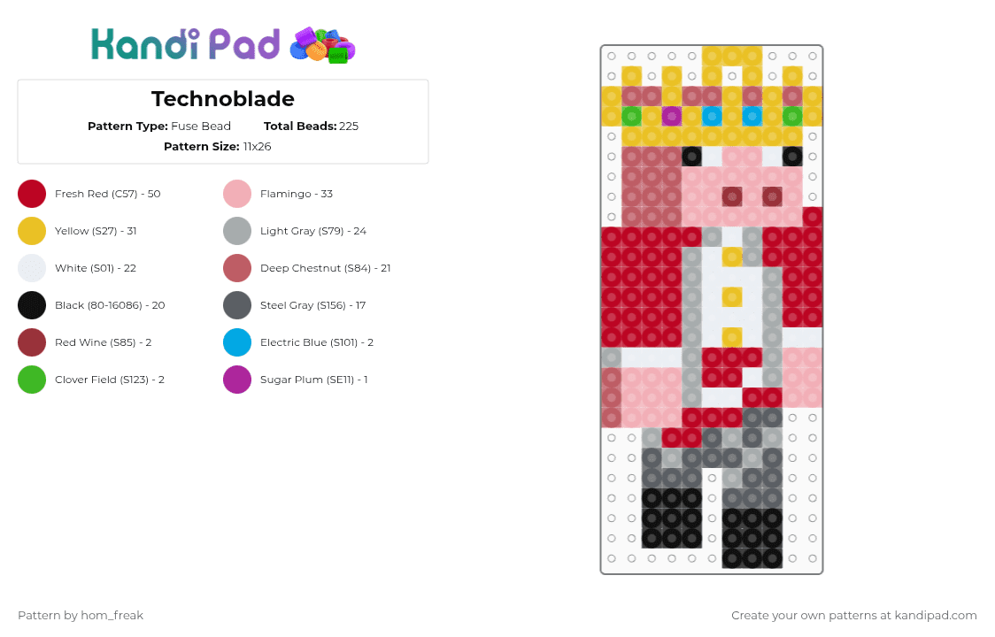 Technoblade - Fuse Bead Pattern by hom_freak on Kandi Pad - gray,yellow,red,beige,dsmp,technoblade