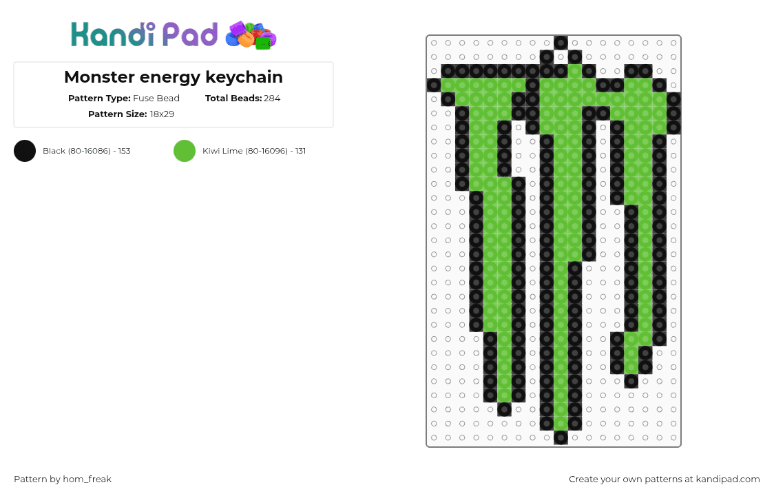 Monster energy keychain - Fuse Bead Pattern by hom_freak on Kandi Pad - green,black,monster energy,keychain,simple