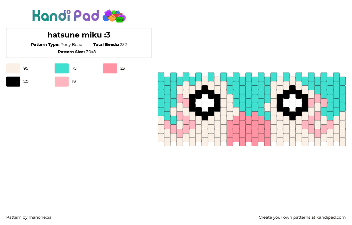 hatsune miku :3 - Pony Bead Pattern by marionecia on Kandi Pad - 