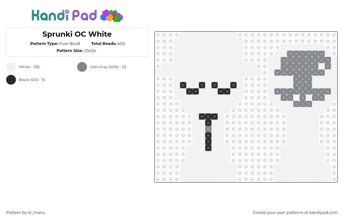 Sprunki OC White - Fuse Bead Pattern by el_manu on Kandi Pad - white