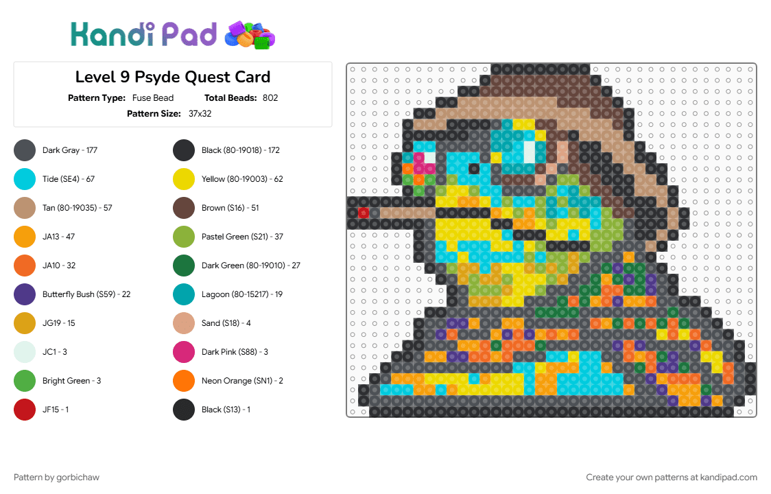 Level 9 Psyde Quest Card - Fuse Bead Pattern by gorbichaw on Kandi Pad - beige, colorful, gray, level 9, orange, psyde quest, psydequest, turtle, yellow