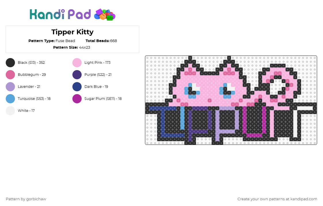 Tipper Kitty - Fuse Bead Pattern by gorbichaw on Kandi Pad - tipper,tippurr,cat,dj,music,edm,text,kitty,animal,cartoon,black,pink