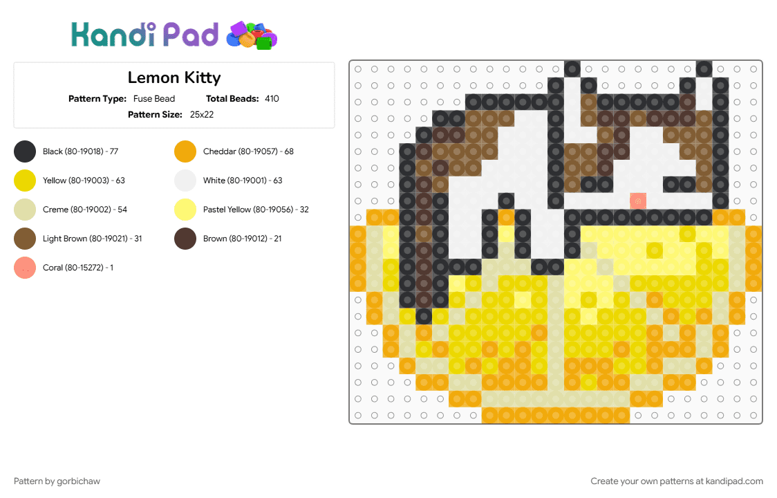 Lemon Kitty - Fuse Bead Pattern by gorbichaw on Kandi Pad - orange, yellow