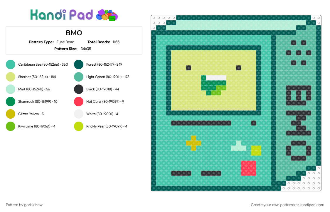 BMO - Fuse Bead Pattern by gorbichaw on Kandi Pad - gray, teal, yellow