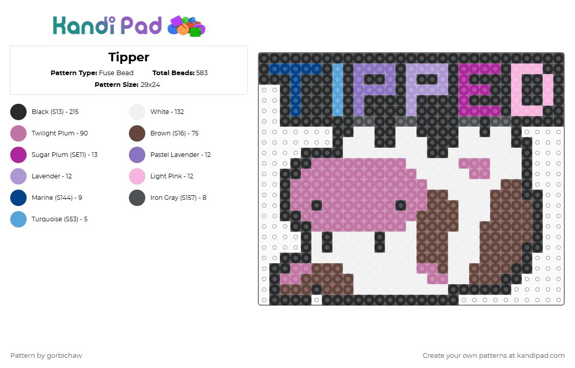Tipper - Fuse Bead Pattern by gorbichaw on Kandi Pad - tipper,logo,cow,dj,music,edm,animal,pink,brown