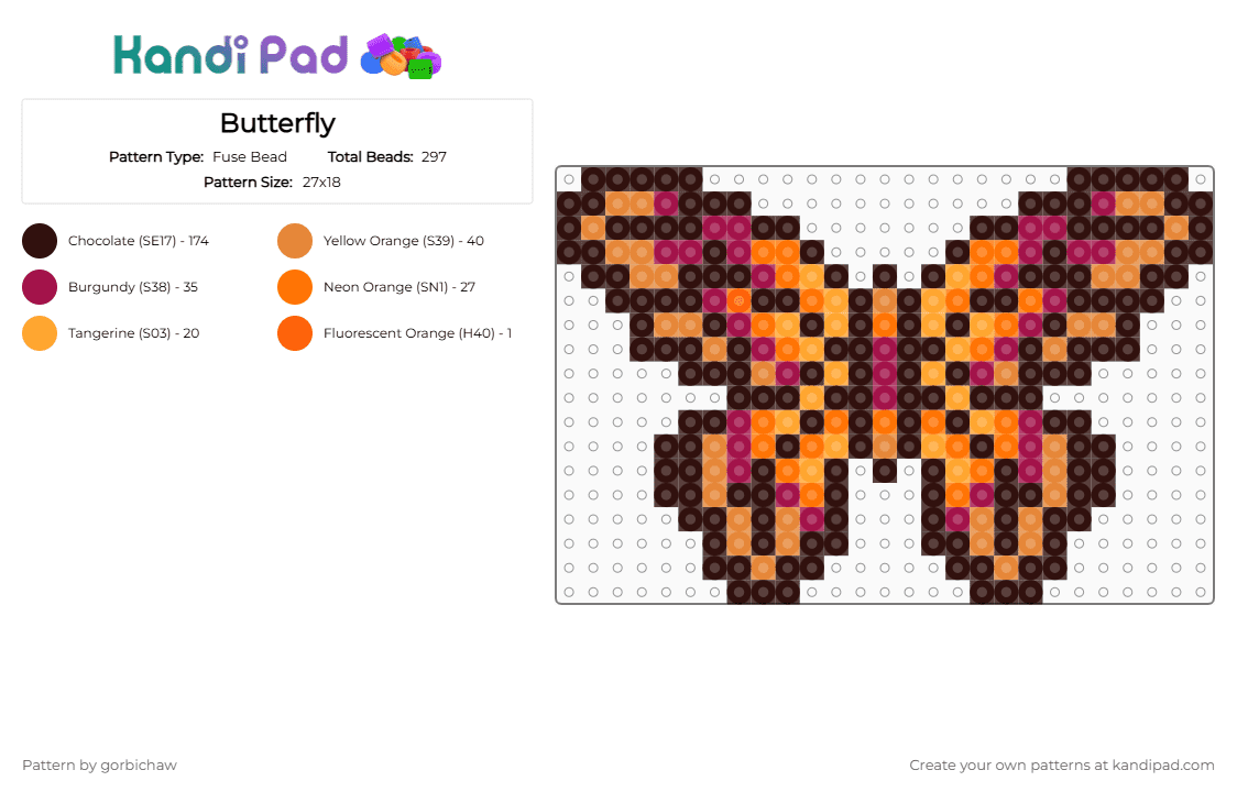 Butterfly - Fuse Bead Pattern by gorbichaw on Kandi Pad - brown