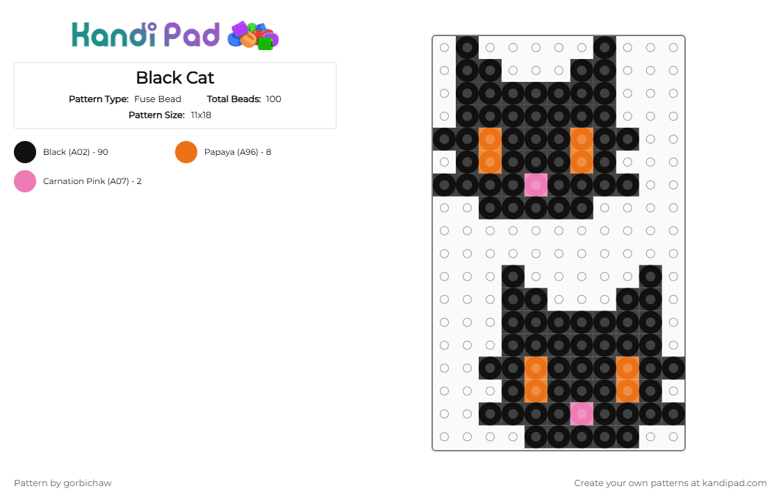 Black Cat - Fuse Bead Pattern by gorbichaw on Kandi Pad - black, cat, earring, halloween, orange, small