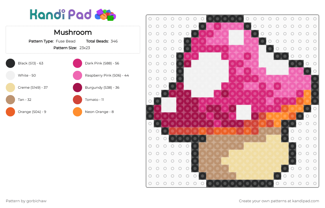 Mushroom - Fuse Bead Pattern by gorbichaw on Kandi Pad - beige,pink,mushroom,nature,colorful,mushie