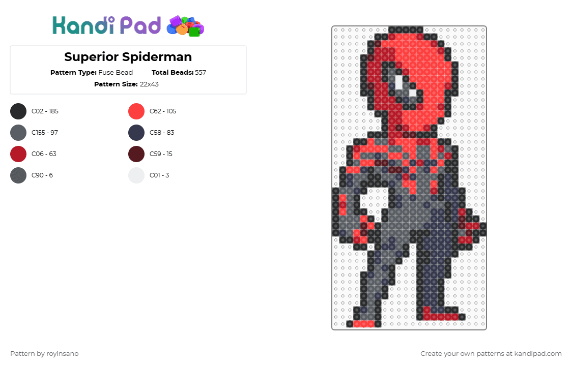 Superior Spiderman - Fuse Bead Pattern by royinsano on Kandi Pad - red,gray