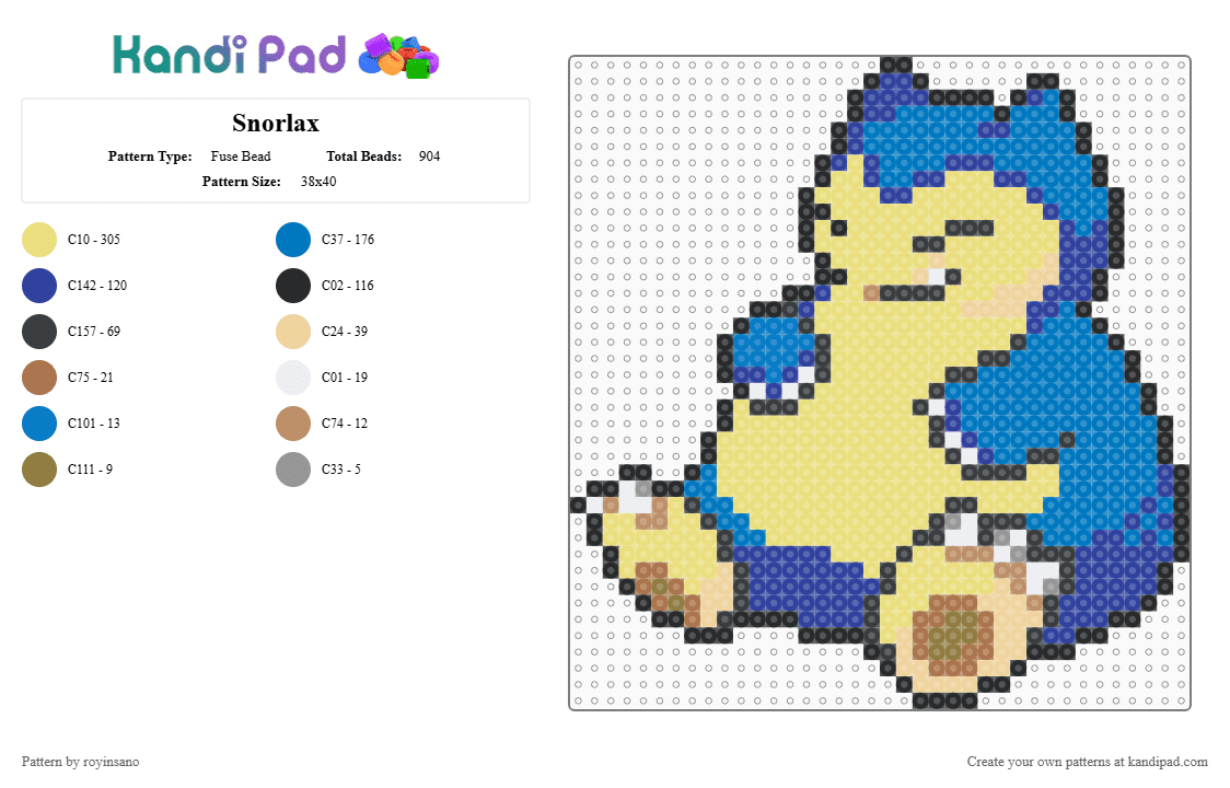 Snorlax - Fuse Bead Pattern by royinsano on Kandi Pad - purple,blue,yellow