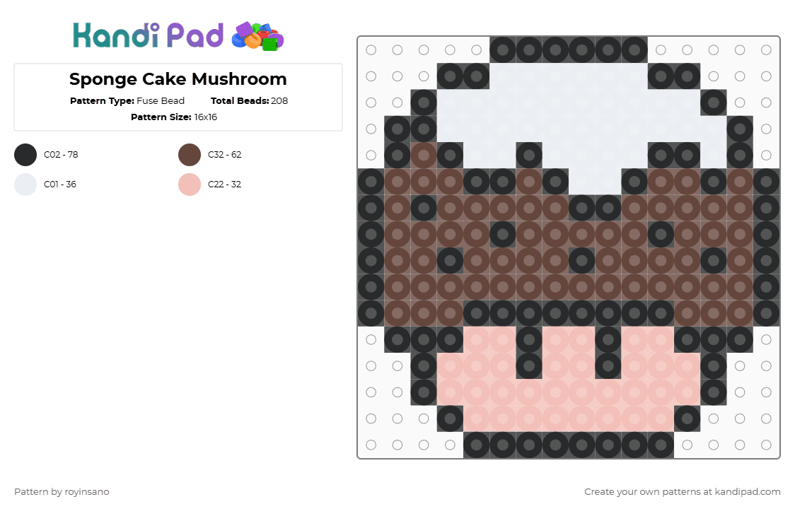 Sponge Cake Mushroom - Fuse Bead Pattern by royinsano on Kandi Pad - beige,brown