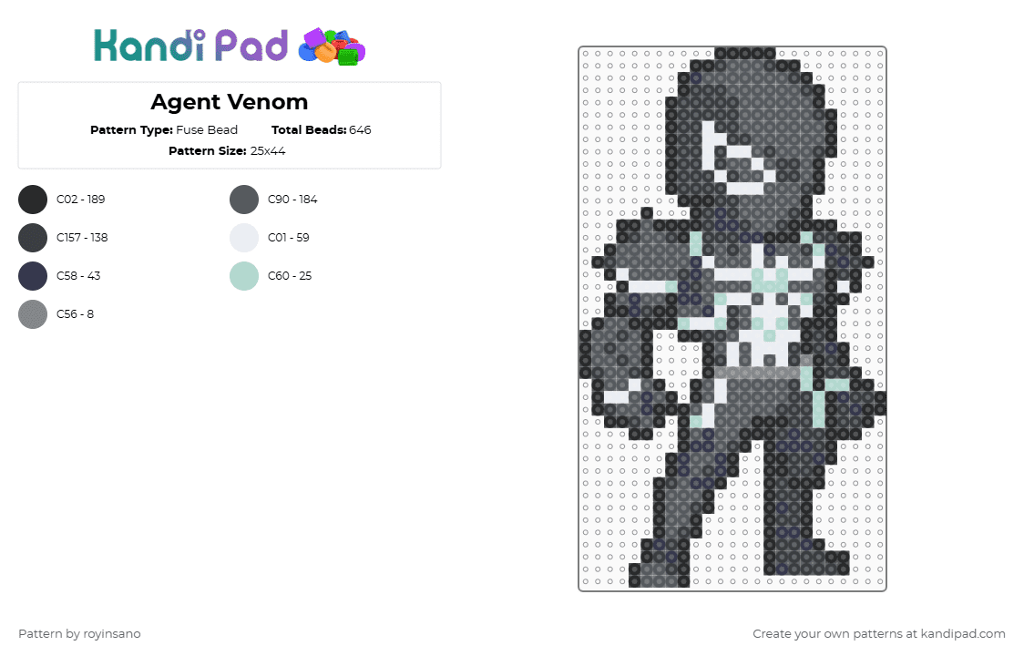 Agent Venom - Fuse Bead Pattern by royinsano on Kandi Pad - black,gray