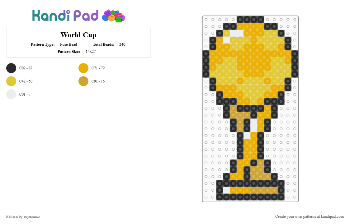 World Cup - Fuse Bead Pattern by royinsano on Kandi Pad - orange,yellow
