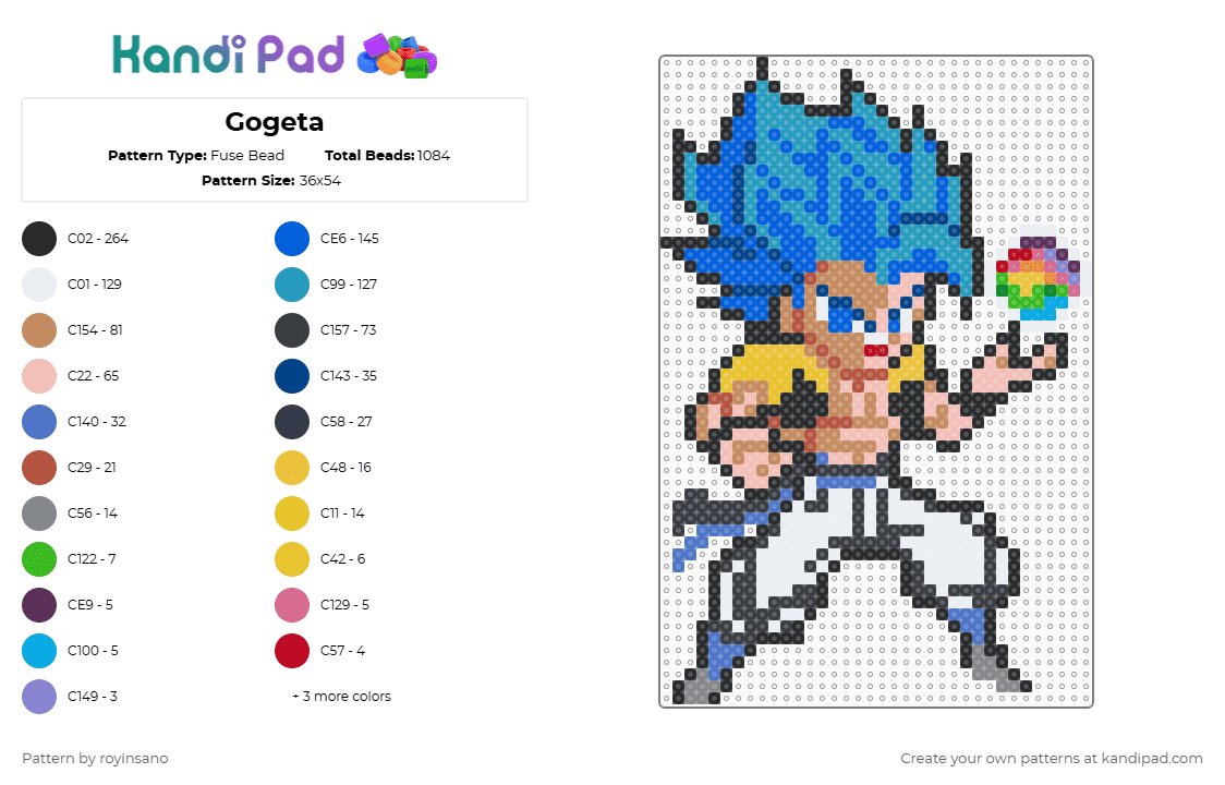 Gogeta - Fuse Bead Pattern by royinsano on Kandi Pad - blue,light blue,tan,beige